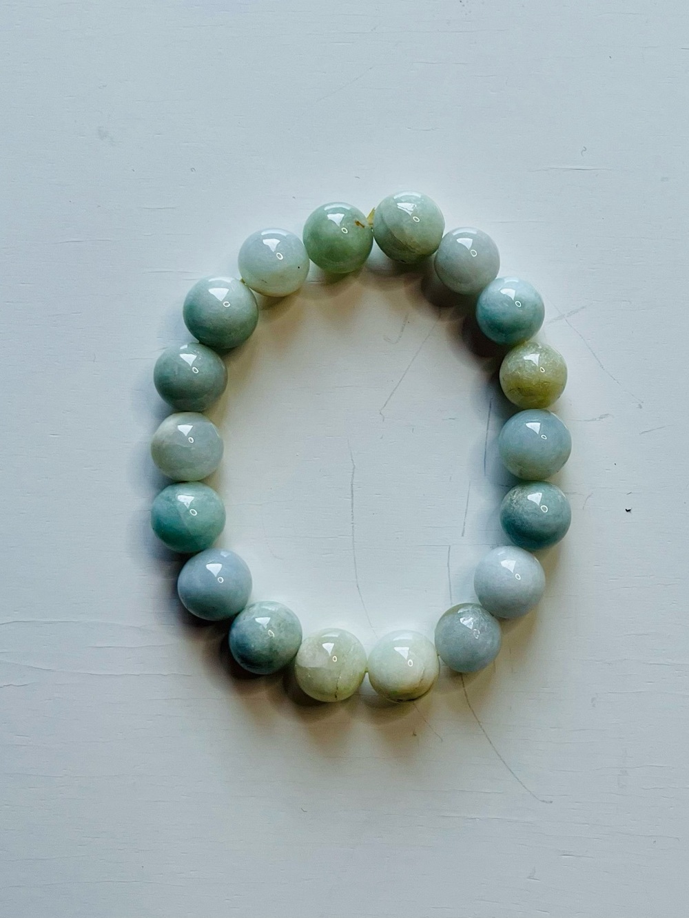 Natural Jade Jadeite Bead Stretch Bracelet Green Blue Lavender Unisex- NWOT